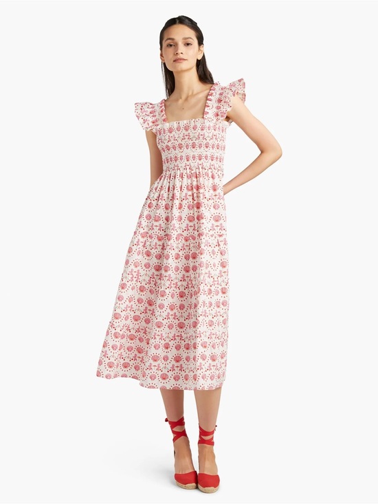 Hill House Dresses & Skirts - Hill House Ellie Nap Dress Pink & Red Mermaid & Shells Smocked Midi Dress Large
